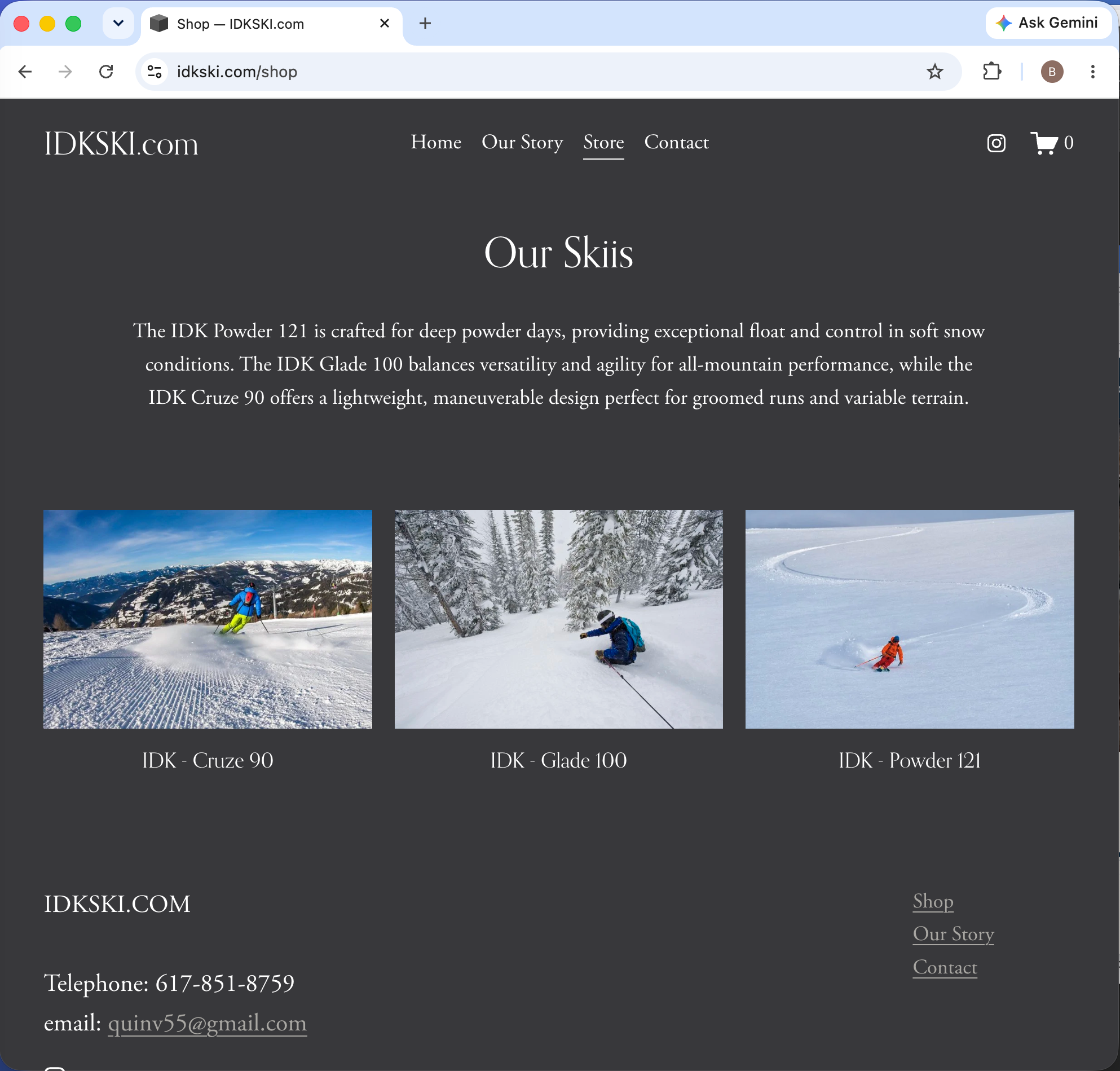 IDKski.com Shop page