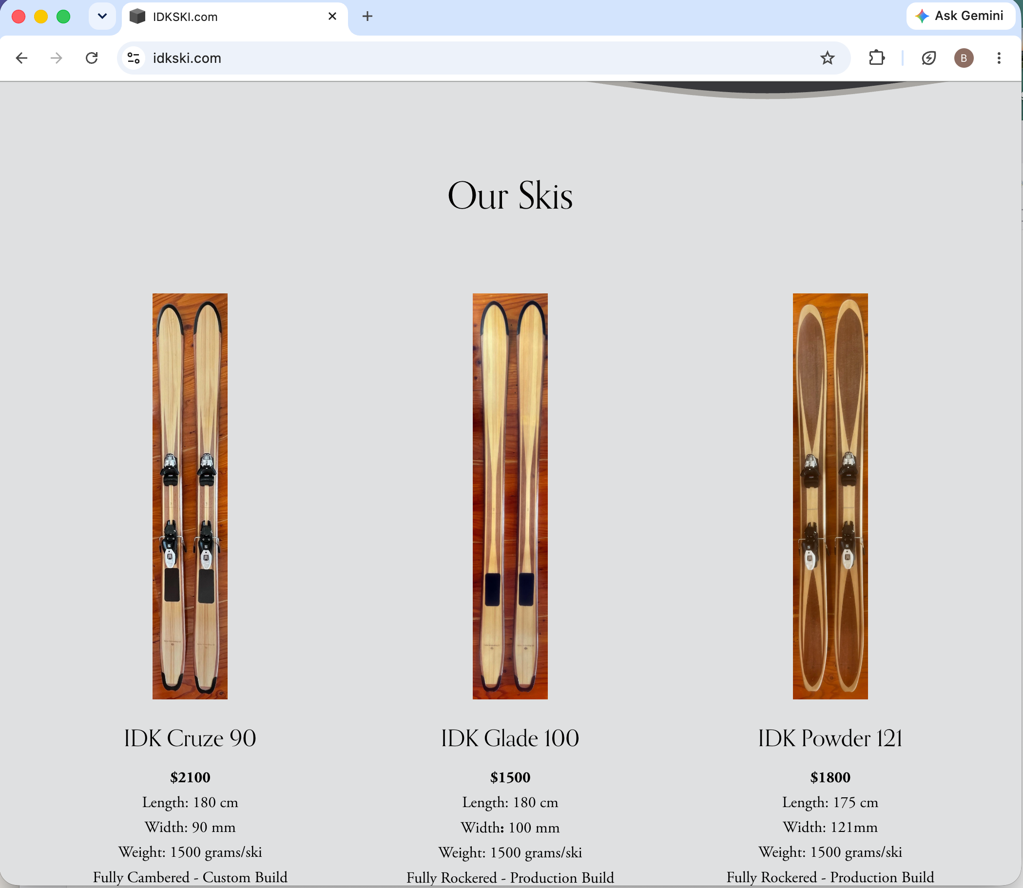 IDKski.com Our Skis page